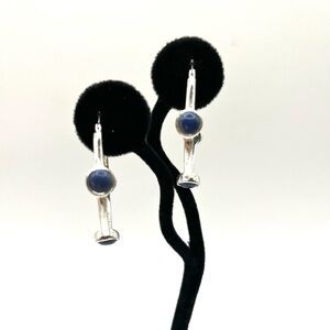 CHAPS Silver Tone / Blue Pierced Hoop Earrings  Large Round Hoop 1 1/2 round